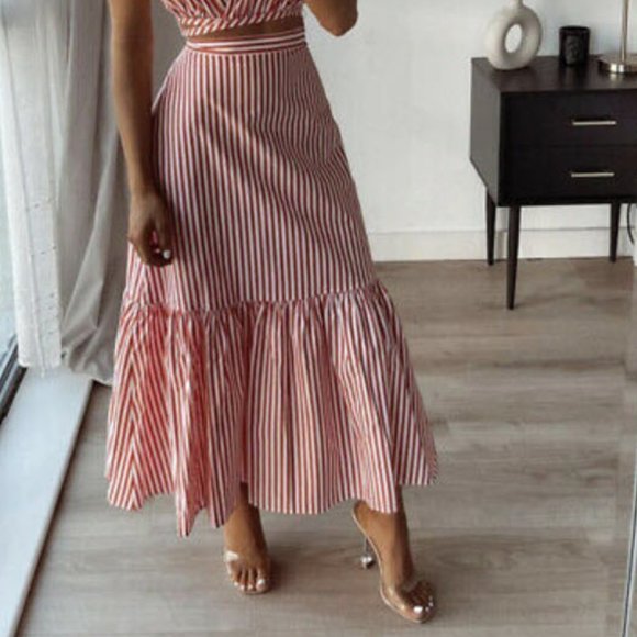 NWT ZARA STRIPED POPLIN SKIRT TOP SET SMALL - Picture 7 of 8
